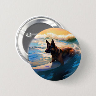 Belgian Shepherd Beach Surfing Painting 6 Cm Round Badge