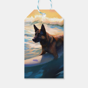 Belgian Shepherd Beach Surfing Painting Gift Tags