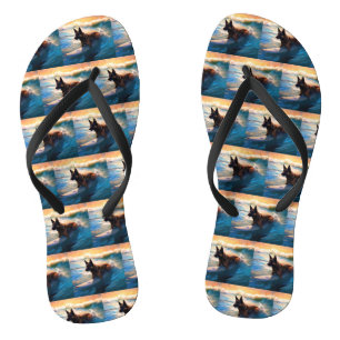 Belgian Shepherd Beach Surfing Painting Jandals
