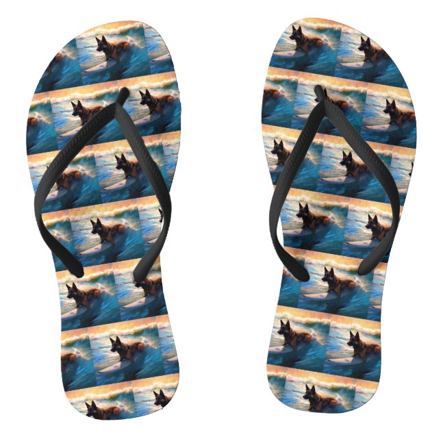 Belgian Shepherd  Beach Surfing Painting  Jandals (Footbed)