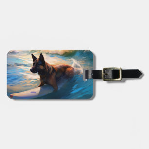 Belgian Shepherd Beach Surfing Painting Luggage Tag