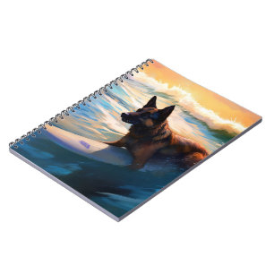 Belgian Shepherd  Beach Surfing Painting  Notebook