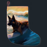 Belgian Shepherd  Beach Surfing Painting  Small Christmas Stocking<br><div class="desc">Immerse yourself in the playful world of canine adventure with this captivating painting. A spirited dog takes to the waves, skilfully riding the surf on a sun-kissed beach. The vibrant artwork beautifully captures the essence of beachside excitement as the dog fearlessly rides the waves, embodying the spirit of fun and...</div>