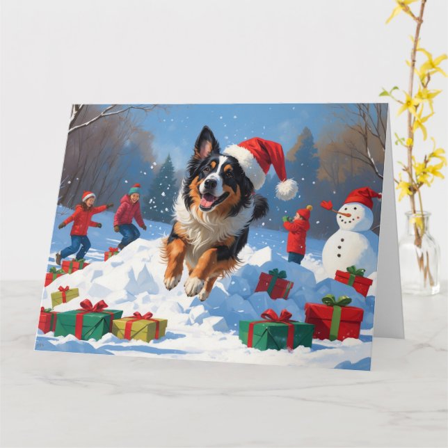 Belgian Shepherd  Christmas Festive Snow Scene Card (Yellow Flower)