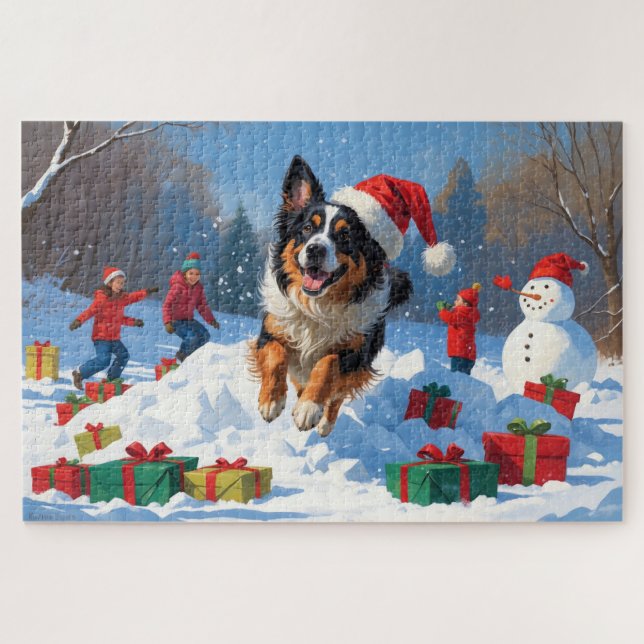 Belgian Shepherd  Christmas Festive Snow Scene Jigsaw Puzzle (Horizontal)