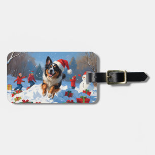 Belgian Shepherd Christmas Festive Snow Scene Luggage Tag
