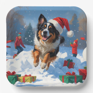 Belgian Shepherd Christmas Festive Snow Scene Paper Plate