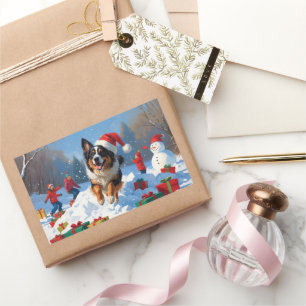 Belgian Shepherd  Christmas Festive Snow Scene Rectangular Sticker