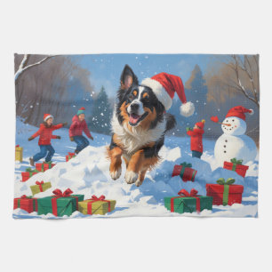 Belgian Shepherd Christmas Festive Snow Scene Tea Towel