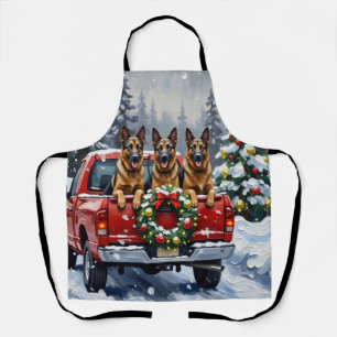 Belgian Shepherd Christmas Red Truck Holiday Apron