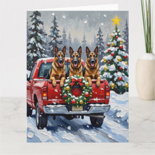 Belgian Shepherd Christmas Red Truck Holiday Card