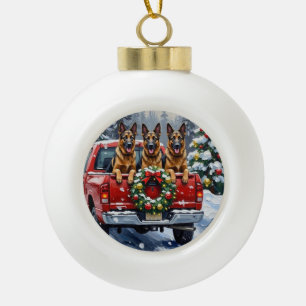 Belgian Shepherd Christmas Red Truck Holiday Ceramic Ball Christmas Ornament