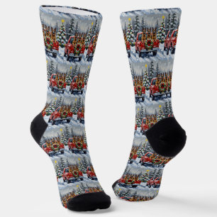 Belgian Shepherd Christmas Red Truck Holiday Socks
