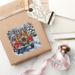 Belgian Shepherd Christmas Red Truck Holiday Square Sticker