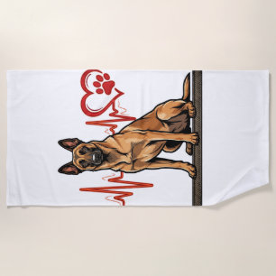 Belgian Shepherd Dog Heartbeat Paw Heart Beach Towel