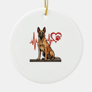 Belgian Shepherd Dog Heartbeat Paw Heart Ceramic Tree Decoration