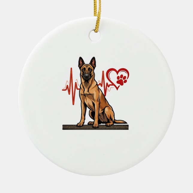 Belgian Shepherd Dog Heartbeat Paw Heart Ceramic Tree Decoration (Front)