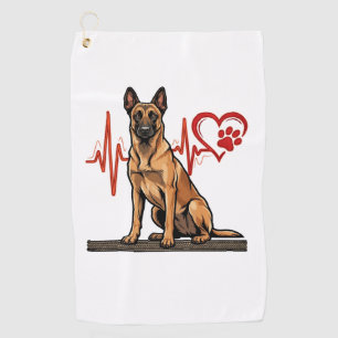 Belgian Shepherd Dog Heartbeat Paw Heart Golf Towel