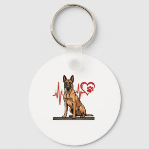 Belgian Shepherd Dog Heartbeat Paw Heart Key Ring
