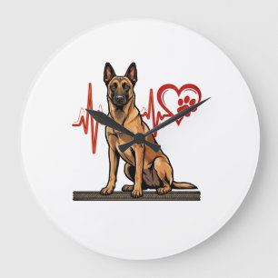 Belgian Shepherd Dog Heartbeat Paw Heart Large Clock