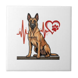 Belgian Shepherd Dog Heartbeat Paw Heart Tile