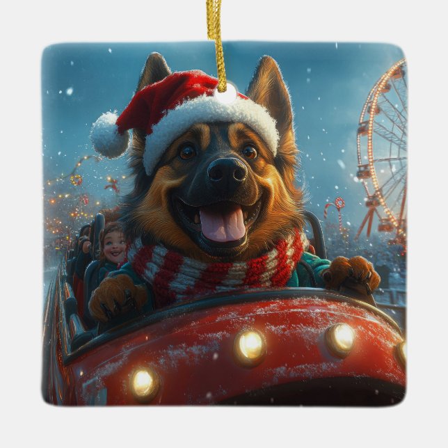 Belgian Shepherd Dog Roller Coaster Christmas Ceramic Ornament (Front)