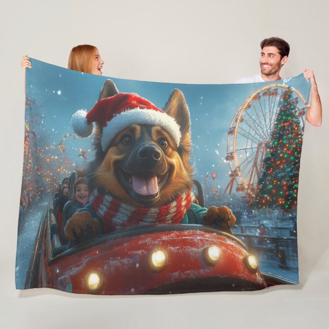 Belgian Shepherd Dog Roller Coaster Christmas Fleece Blanket (In Situ)