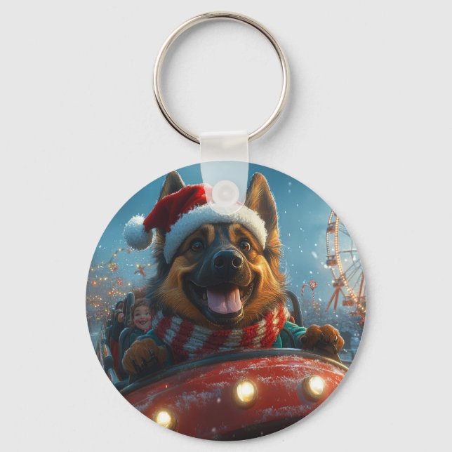 Belgian Shepherd Dog Roller Coaster Christmas Key Ring (Front)
