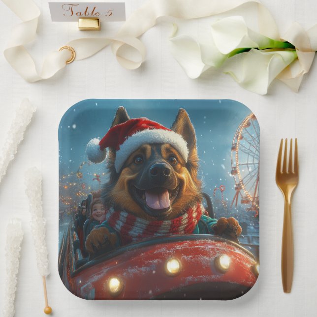Belgian Shepherd Dog Roller Coaster Christmas Paper Plate (Wedding)