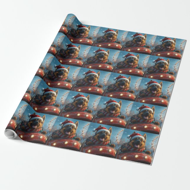 Belgian Shepherd Dog Roller Coaster Christmas Wrapping Paper (Unrolled)