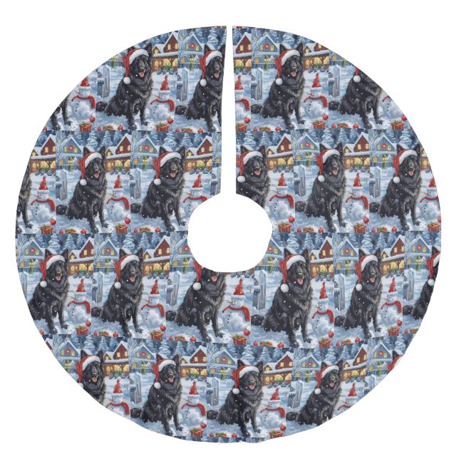 Belgian Shepherd Dog Winter Wonderland Christmas  Brushed Polyester Tree Skirt (Front)