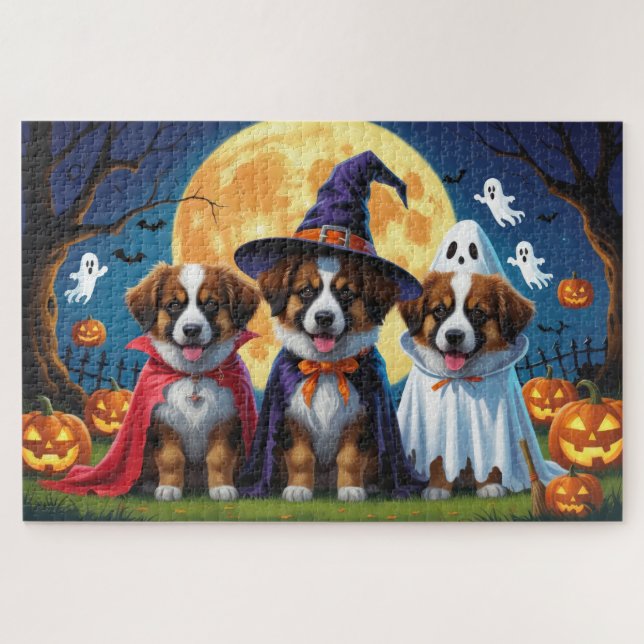 Belgian Shepherd Dogs Pumpkin Halloween Funny Jigsaw Puzzle (Horizontal)