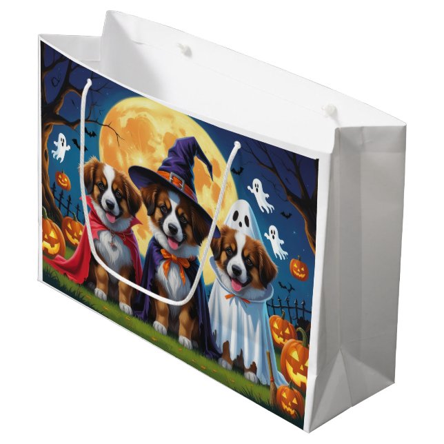 Belgian Shepherd Dogs Pumpkin Halloween Funny Large Gift Bag (Front Angled)