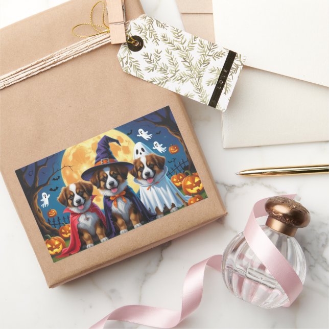 Belgian Shepherd Dogs Pumpkin Halloween Funny Rectangular Sticker (Gifting)