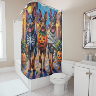 Belgian Shepherd Dogs Trick-or-Treating Halloween Shower Curtain