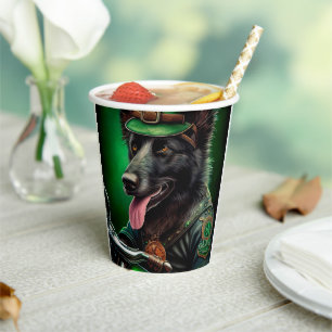 Belgian Shepherd driving bike St. Patrick's Day Paper Cups