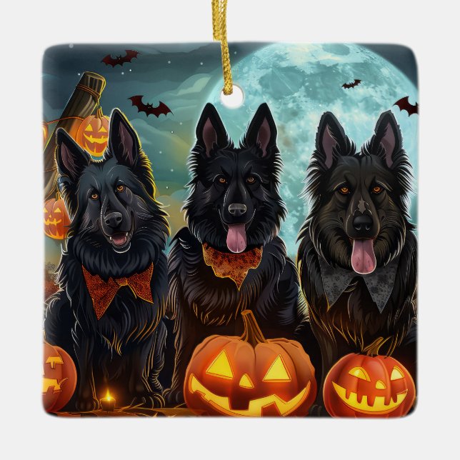 Belgian Shepherd Halloween Spooky Ceramic Ornament (Front)