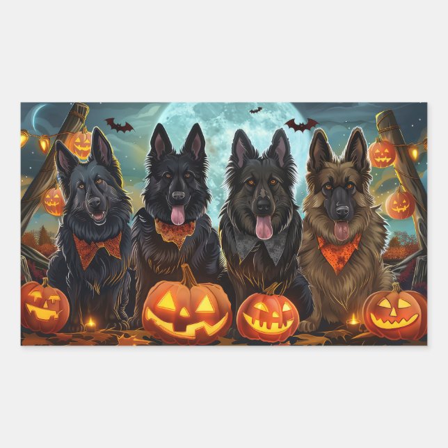Belgian Shepherd Halloween Spooky Rectangular Sticker (Front)