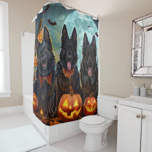 Belgian Shepherd Halloween Spooky Shower Curtain (In Situ)