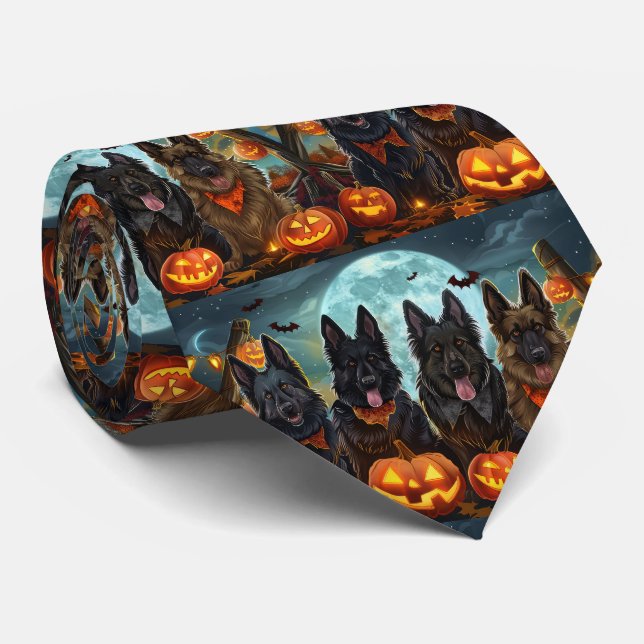Belgian Shepherd Halloween Spooky Tie (Rolled)