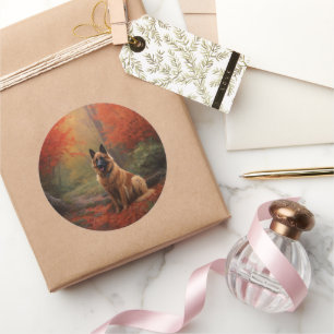 Belgian Shepherd in Autumn Leaves Fall Inspire  Classic Round Sticker