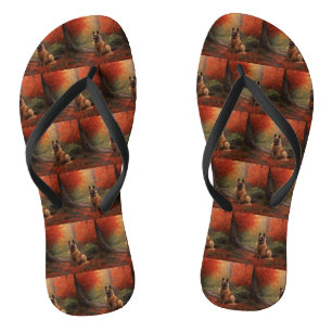 Belgian Shepherd in Autumn Leaves Fall Inspire Jandals