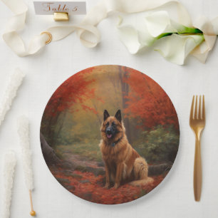 Belgian Shepherd in Autumn Leaves Fall Inspire Paper Plate
