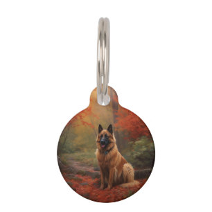 Belgian Shepherd in Autumn Leaves Fall Inspire Pet Tag