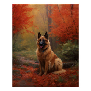 Belgian Shepherd in Autumn Leaves Fall Inspire Poster