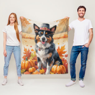 Belgian Shepherd In Autumn Leaves Thanksgiving Art Fleece Blanket
