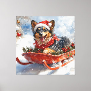 Belgian Shepherd in Sledge Let it Snow Christmas Canvas Print