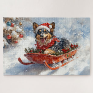 Belgian Shepherd in Sledge Let it Snow Christmas Jigsaw Puzzle