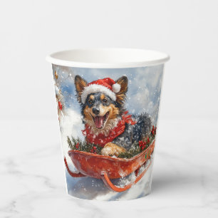 Belgian Shepherd in Sledge Let it Snow Christmas Paper Cups