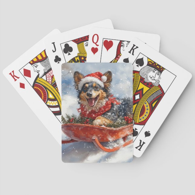 Belgian Shepherd in Sledge Let it Snow Christmas Playing Cards (Back)